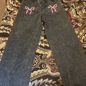 SHEIN Kids Black Jeans with Pink Bow Detail size 11